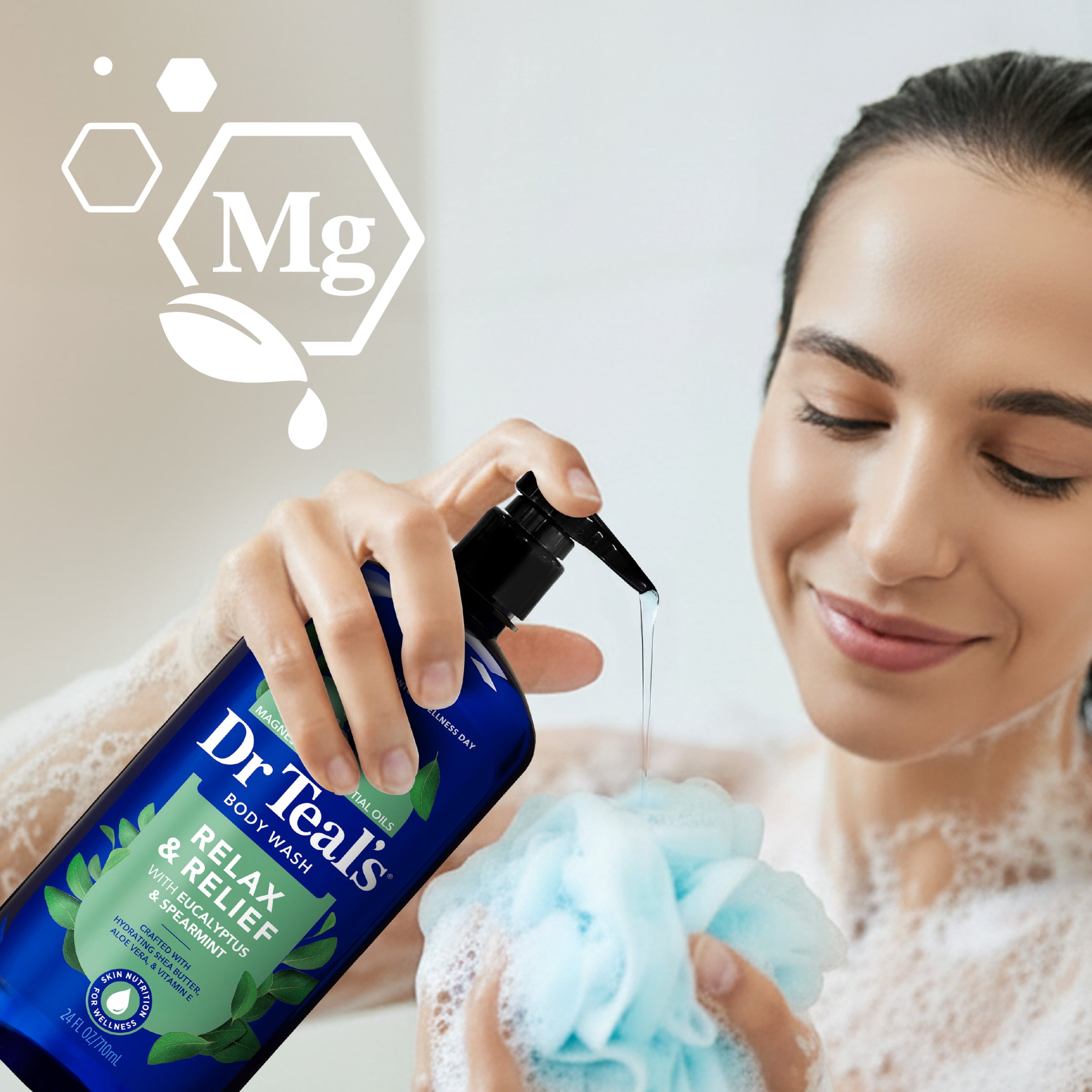 Dr Teal's Relax & Relief Body Wash with Pure Epsom Salt, Eucalyptus & Spearmint Essential Oils, 24 fl oz