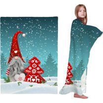 Christmas Gnomes Santa Throw Blankets, Red Xmas Tree Snowflake Reindeer Soft Fleece Blanket Decorative for Home Sofa Couch Chair Living Bedroom,30x40 Inches, Blue