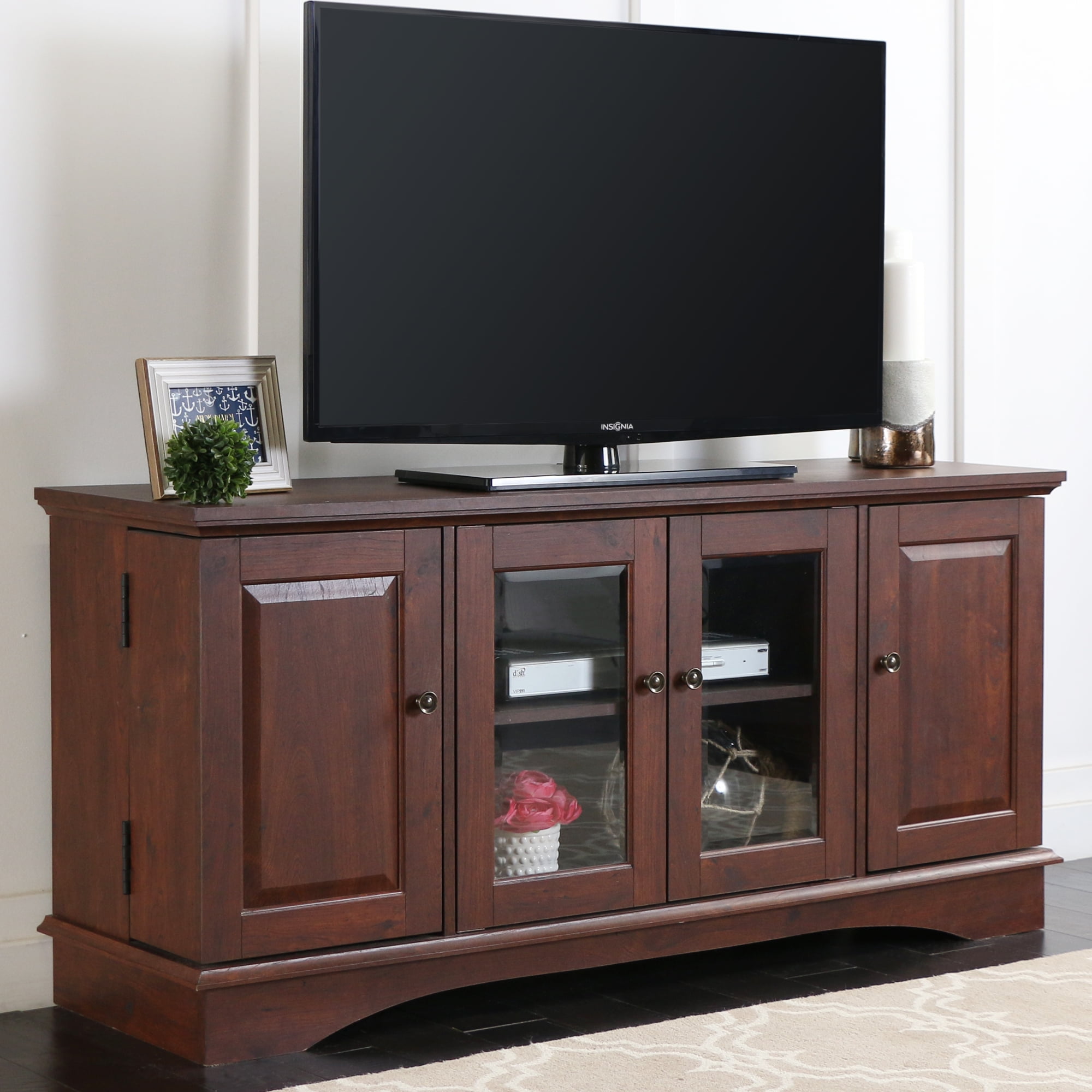 Walker Edison Wood TV Stand For TVs Up To 55 Brown Walmart 
