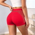 thumbnail image 5 of Women's Seamless Workout Shorts, High Waist & Stylish Mesh Cutouts, Breathable Support for Gym & Casual Looks Red S, 5 of 7