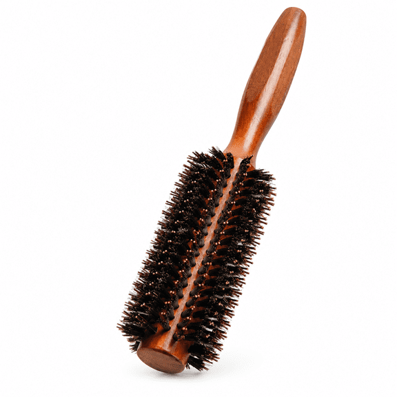 RAIRSKY Wooden Round Hair Brush, Natural Boar Bristle Hairbrush Anti Static Hairbrush for Hair Styling, Drying, Curling, Adding Hair Volume and Shine