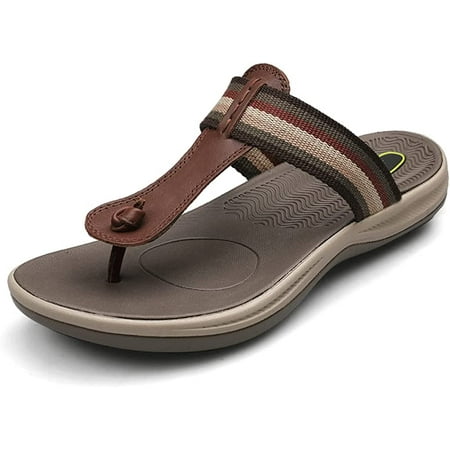 

KAQ Leather Thong Flip Flops Men Soft Rubber Beach Sandals for Casual Outdoor