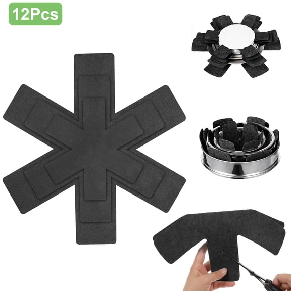 TSV Pot and Pan Protectors, Set of 12 and 3 Different Sizes, Pot Separator for Stacking, Cookware Dividers Pads, Stacking Pan Protectors, Pot Separators Pads to Avoid Scratching, Black