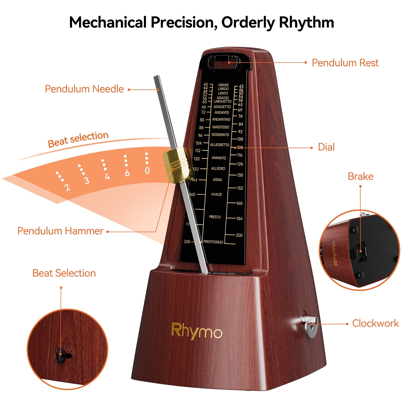 Mechanical Metronome for Piano, Guitar & Violin, Universal Metronome Instrument  Practice Tool, Classic Wind-Up Design, Loud Sound for Beginners