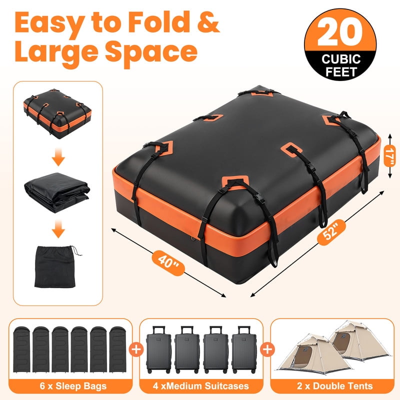 Gianna 20 cu ft Waterproof Rooftop Cargo Carrier Bag with Anti‑Slip Mat for All Vehicles with/without Roof Rack