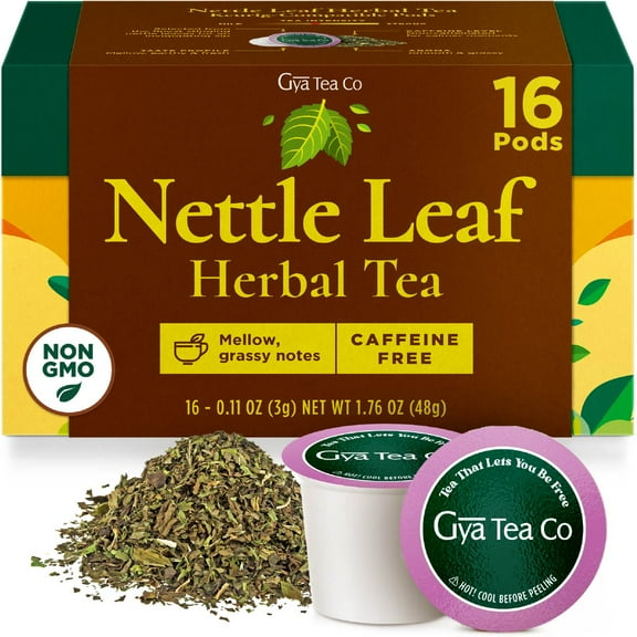 Gya Tea Co Nettle Leaf Herbal Tea K-Cups - Caffeine-Free Pods, Compatible with Keurig 1.0/2.0, 16 Pods