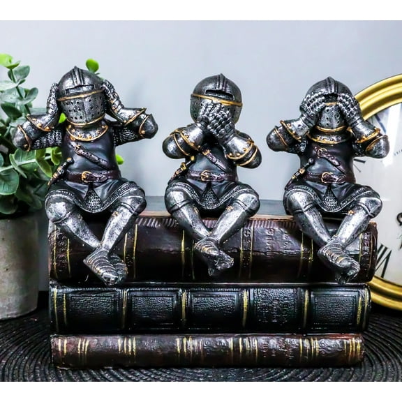 Set of 3 Medieval See Hear Speak No Evil Royal Knights Shelf Sitters Figurines