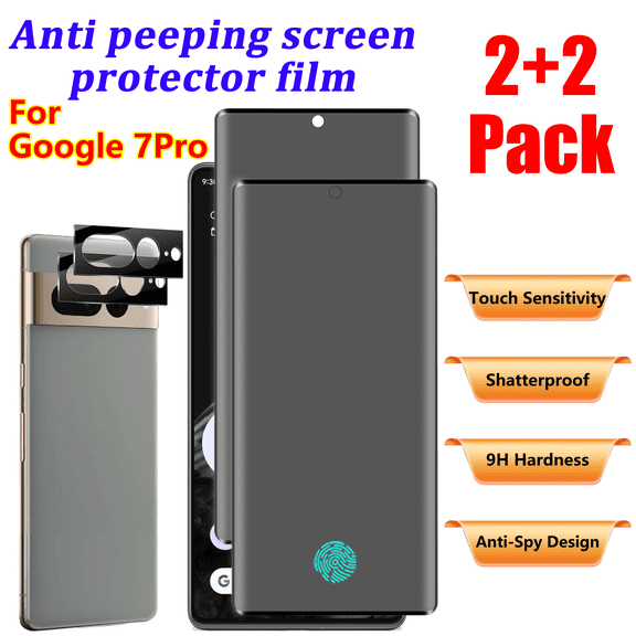 (4 Pack )For Google Pixel 7 Pro (6.7 Inch)Privacy Screen Protector Tempered Glass Film 2 Pack 2 Pack Camera Lens Protector,Bubble Free,Fingerprint Unlock,Scratch-Resistant,9H Hardness