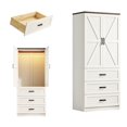 thumbnail image 2 of Blotout 75" Rustic Farmhouse Wardrobe Closet with 3 Drawers & LED Sensor Light, 2 Doors Wood Armoire Clothing Storage Cabinet with Hanging Rail for Bedroom Living Room, 2 of 6