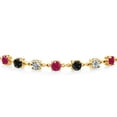 thumbnail image 2 of Gem Stone King 3.04 Ct Round Red Ruby Black Sapphire 18K Yellow Gold Plated Silver Lab Grown Diamond Tennis Bracelet for Women (Fully Adjustable up to 9 inch), 2 of 3