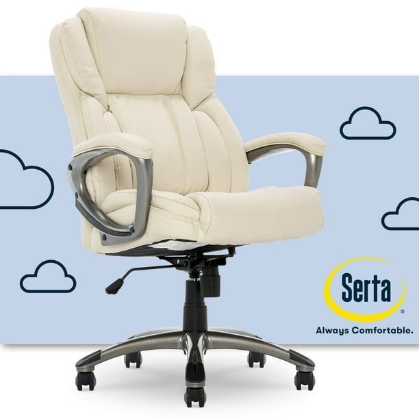Serta Garret Bonded Leather High Back Executive Office Chair with Arms, 250  lb. Capacity, Ivory 