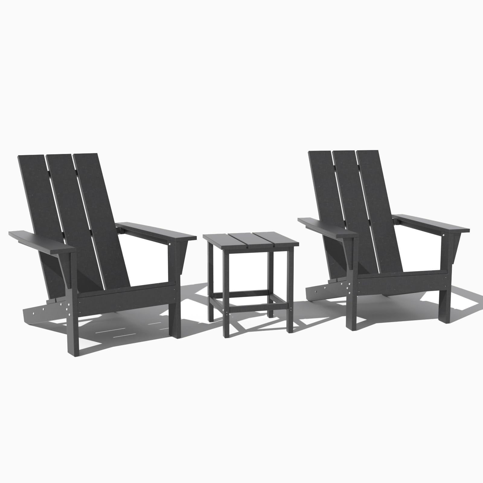 Kullavik Adirondack Chair 3 Piece Set With Table, Heavy All-Weather HDPE.Outdoor Lounge Chair for Patio Deck Garden, Backyard Deck& Lawn Furniture - Looks Exactly Like Real Wood-Black