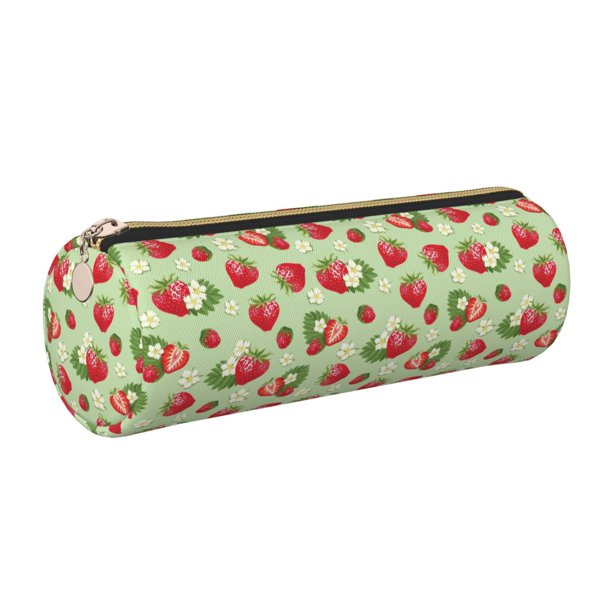 Disketp Strawberry Floral Estuche Organizador de Lápices de Cuero, Estuche de Oficina con Cremallera para Bolígrafo y Lápiz