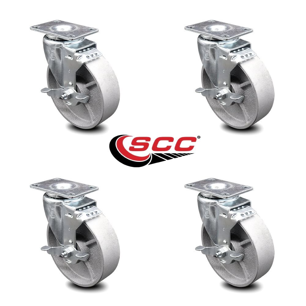 5 Inch Semi Steel Cast Iron Wheel Swivel Top Plate Caster Set with Brake SCC