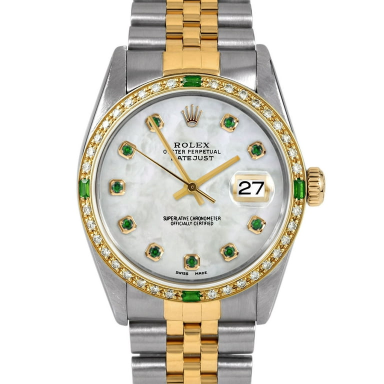 om forladelse tricky Præfiks Pre-Owned Rolex 16013 Men's 36mm Datejust Wristwatch Mother of Pearl  Emerald (3 Year Warranty) - Walmart.com