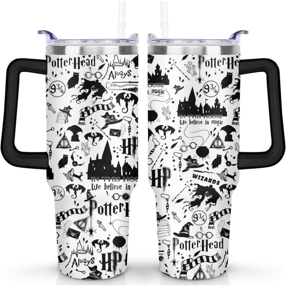 Magic Harrly Tumbler with Handle and Straw Magic Movie Reusable Stainless Steel Vacuum Insulated Cup for Car,Outdoor,Travel and Home