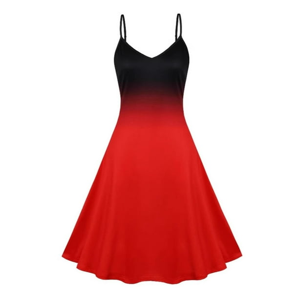 WILLBEST Vestidos Casuales para Mujer Verano Vestido Casual sin Mangas con Degradado y Tirantes para Fiesta, Atuendo Básico de Primavera y Verano con Collar Chica