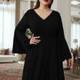 thumbnail image 5 of Women's Dresses for Wedding Guest Summer Plus-size Elegant Long Sleeve V-neck Chiffon Dress, 5 of 7