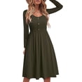 thumbnail image 2 of Fall Dresses for Women 2022 V Neck Buttons Long Sleeve Sundress Casual A Line Flowy Swing Beach Holiday Midi Dresses, 2 of 6