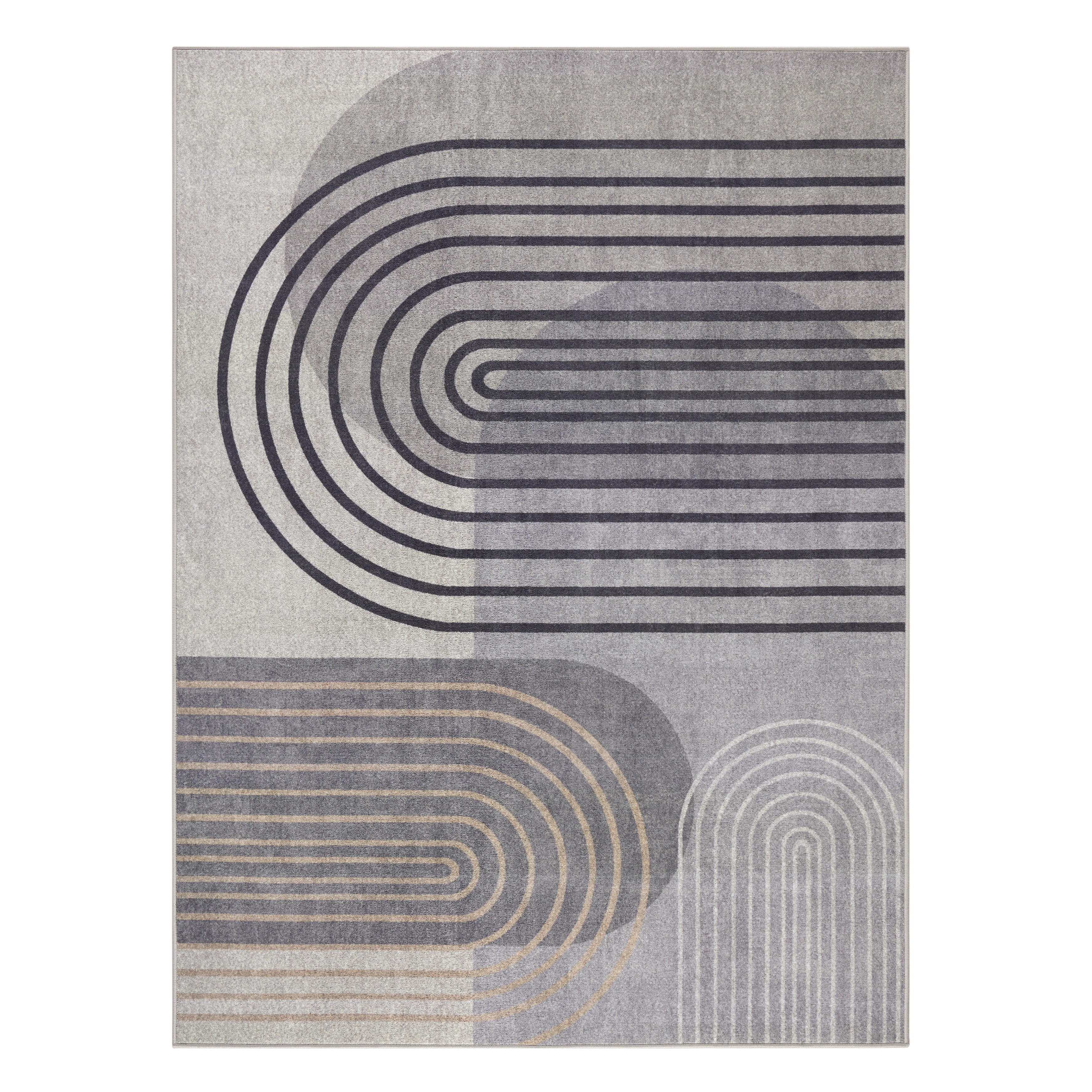 TOWN & COUNTRY EVERYDAY Avani Retro Arch Everwash® Washable Area Rug with Non-Slip Backing, Pet Friendly Rug, Grey/Blue, 6'6"x 9'6"