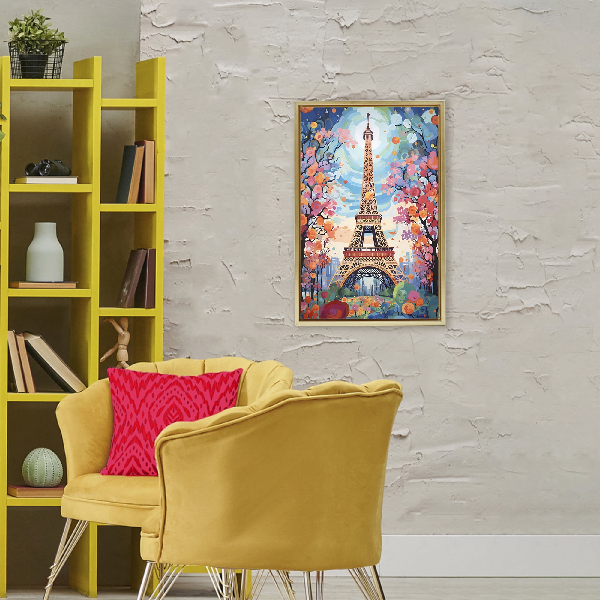 Stupell Industries Eiffel Tower Nighttime Bloom Gold Framed Floater Canvas Wall Art, design by Creative Studio