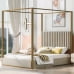 Full Size Canopy Bed with Velvet Upholstered Headboard, Solid Pine Wood & MDF Frame, Easy Assembly