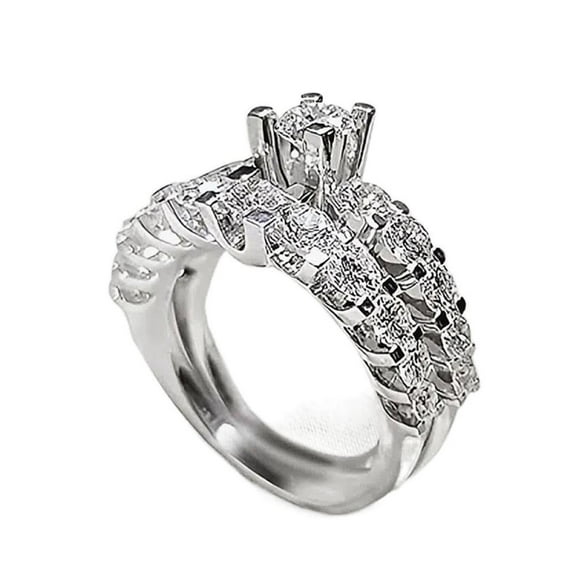 VOLALO 2pcs His and Hers Wedding Ring Sets Couples Engagement Rings Women and Men 925 Sterling Silver AAA Cubic Zirconia Essential Ornament Affordable Luxury Fashion