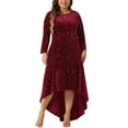 thumbnail image 3 of DARING DIVA Plus Size Mermaid High Low Hem Maxi Velvet Dress 2X Burgundy, 3 of 6