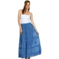 thumbnail image 5 of Sakkas Solid Embroidered Crochet Lace Trim Gypsy Bohemian Mid Length Cotton Skirt - Blue - One Size, 5 of 6