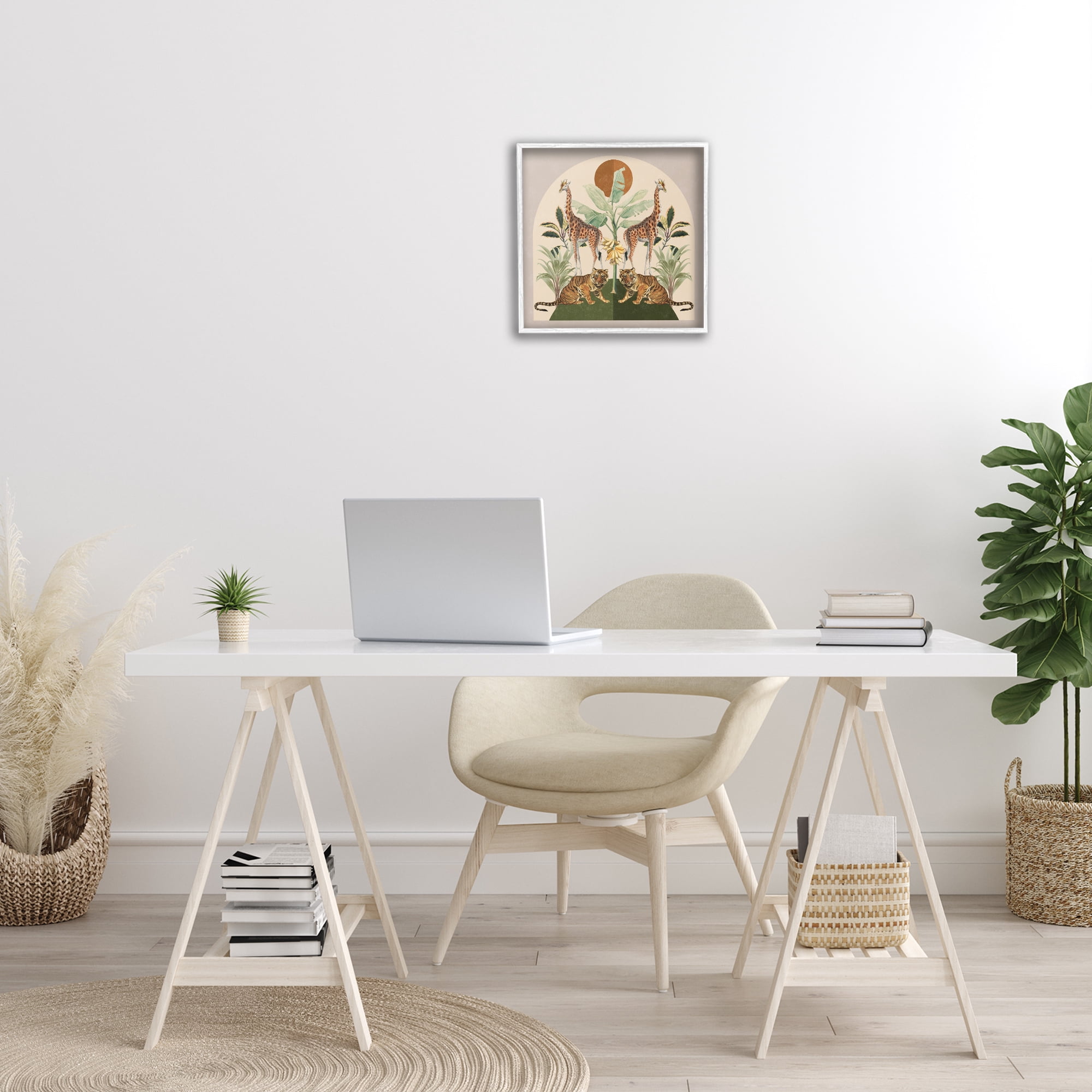 Stupell Industries Jungle Animals Motif Landscape Painting White Framed Art Print Wall Art, 17 x 17