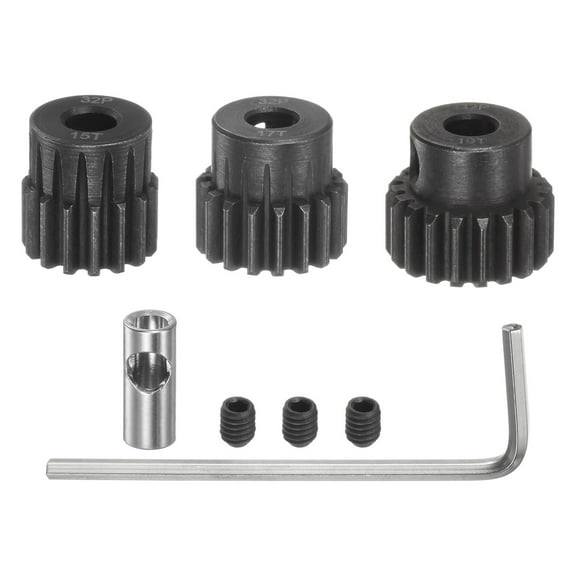 32P Pinion Gear Set 5mm Shaft 15T 17T 19T Motor Gears with 3.17mm Coupler for RC Car (3 Packs)