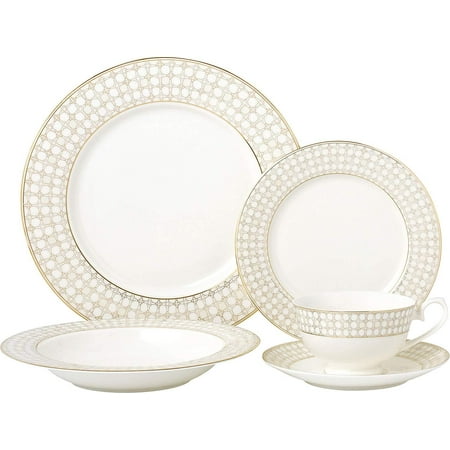 Bone China Place Royalty Porcelain Vintage Medieval Net 5-pc Place Setting 'Golden Medieval', Premium Bone China Porcelain ()
