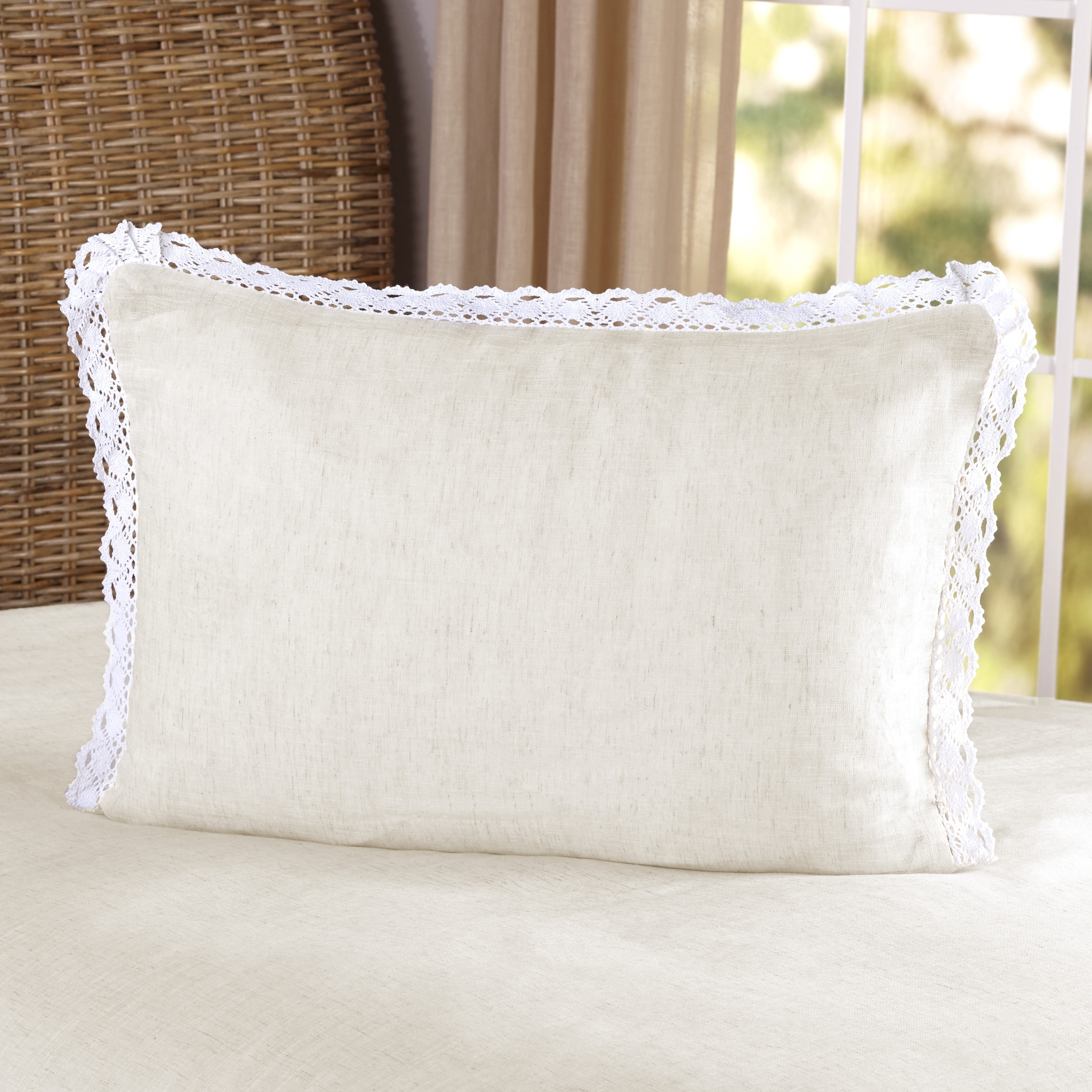 Decorative Beige Farmhouse Accent Pillow Sham with Prairie Lace