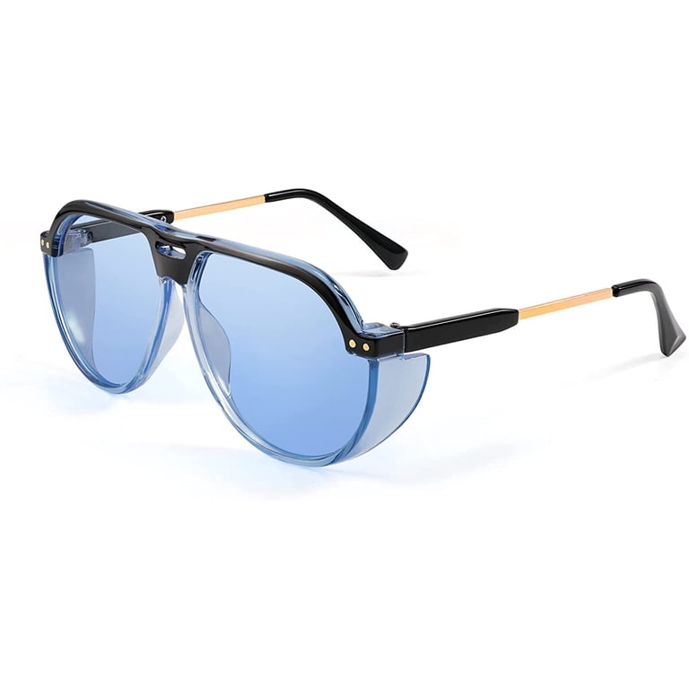 Oversized Retro Aviator Sunglasses UV400 Protection Shield Frame Amazon.com: AENMTU Trendy Retro Aviator Sunglasses with Side  main image 4