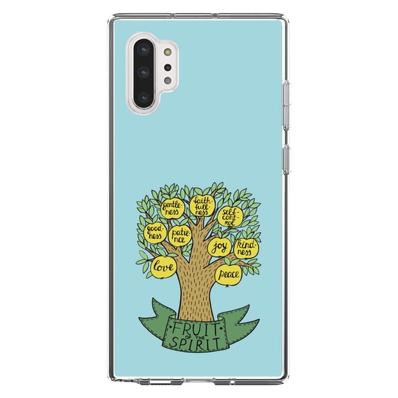 DistinctInk Clear Shockproof Hybrid Case for Galaxy Note 10 PLUS (6.8" Screen) - TPU Bumper, Acrylic Back, Tempered Glass Screen Protector - Fruit of the Spirith - Tree - Yellow Teal