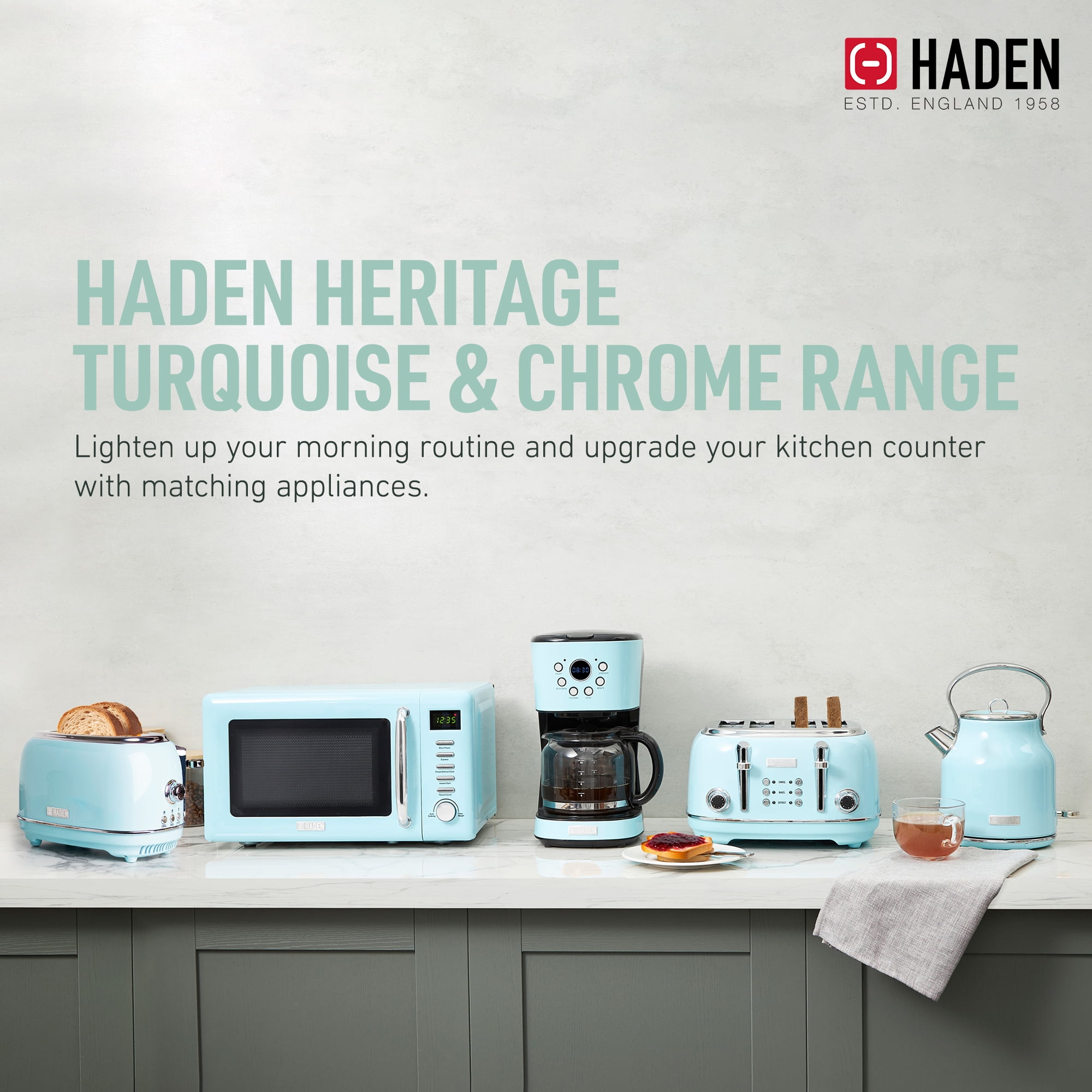 Open Box Haden Heritage 1.7L Stainless Steel Electric Water Kettle, Turquoise