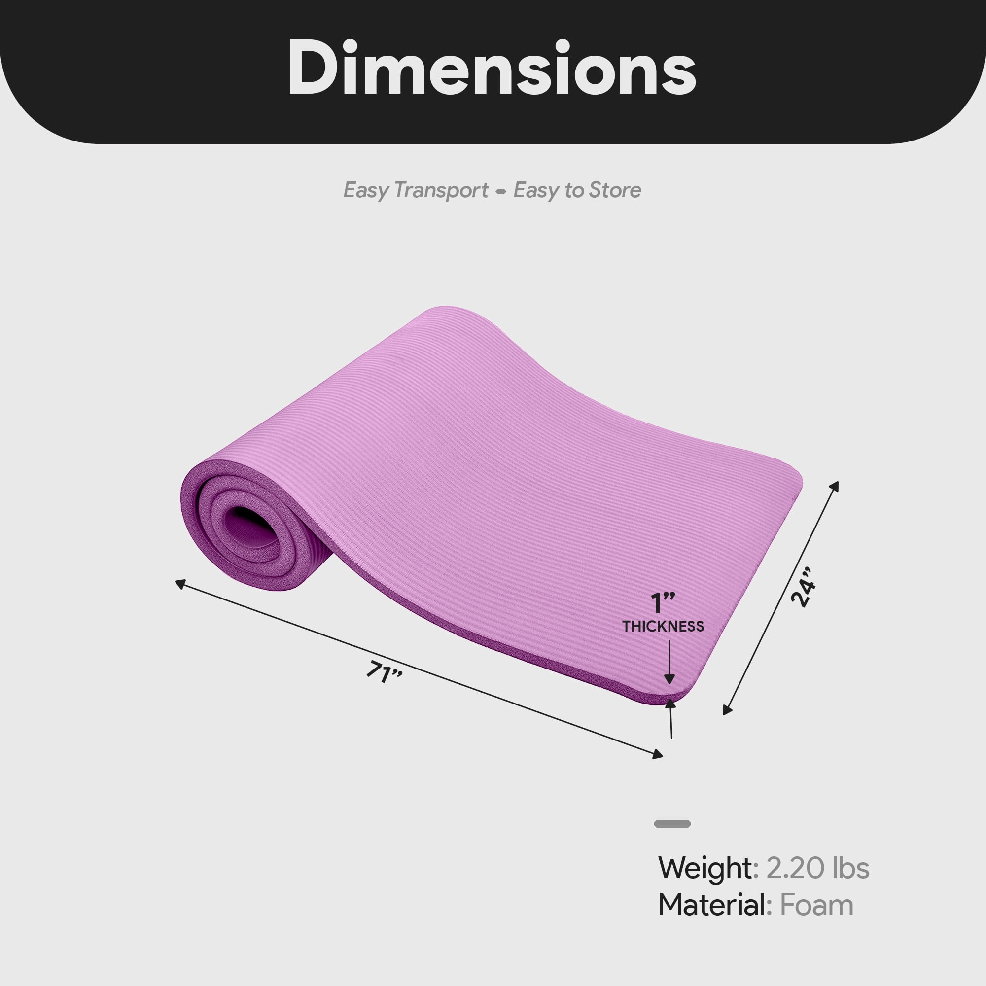 BalanceFrom Yoga Mat, 1" Extra Thick Exercise Pilates Workout Mat, 71"x24", Taro Purple