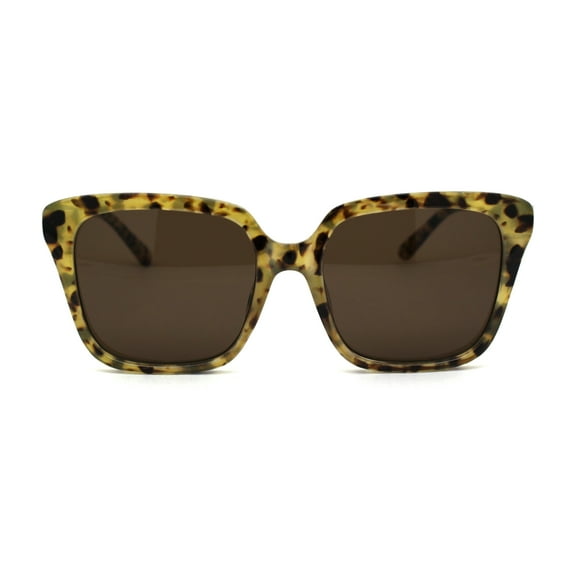Womens Rectangle Chic Mod Plastic Horned Sunglasses Beige Tortoise Dark Brown