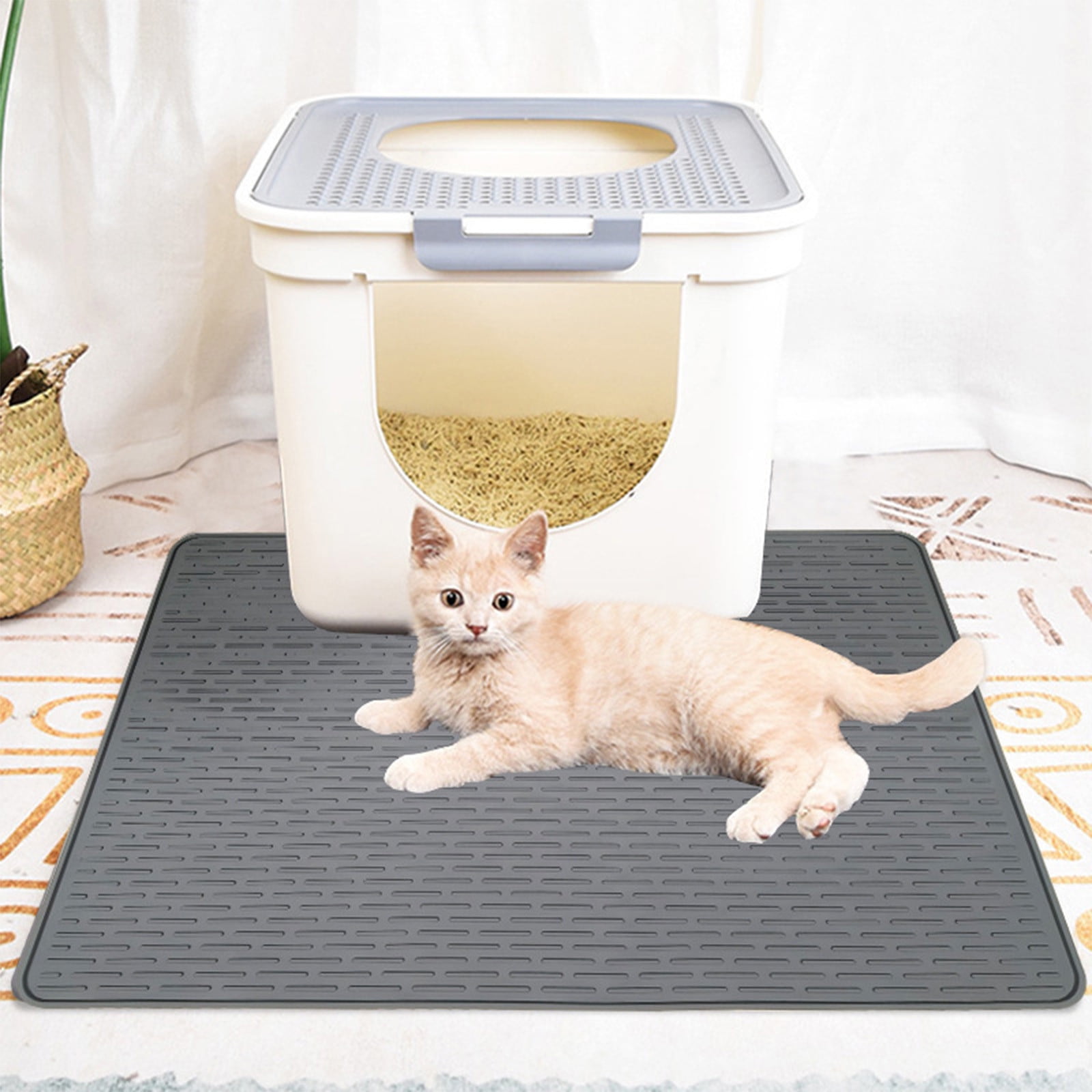 Silicone Cat Litter Mat for Litter Box 28" X 20" - Easy to Clean Cat Litter Trapping Mat, Waterproof, Non-slip, Heavy-Duty