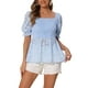 thumbnail image 1 of BLUSA PEPLUM DE MANGA CORTA CON VOLANTES Y CUELLO CUADRADO DE MUJERES INSPIRE CHIC L AZUL CLARO, 1 of 6