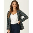 thumbnail image 2 of DARING DIVA Women's Boyfriend Notched Lapel One Button Blazer Suit Plaid Blazer Jacket M Green Blue, 2 of 6