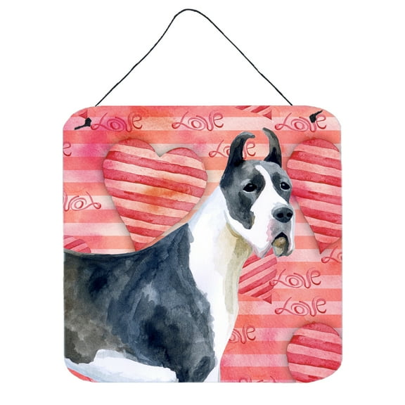 Caroline's Treasures Harlequin Dane Metal Print, 6h x 6w, Love is a Dog