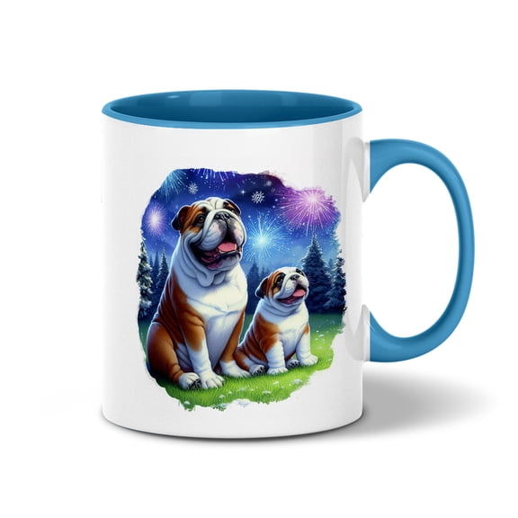 Happy New Year Bulldog Family Cheer Winter Midnight Firework 11oz Accent Two-tone Mug Dog Lover Gifts Idea Coffee Tea Cup - 02025