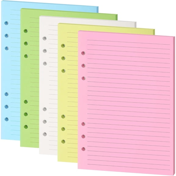 Lined Refill Paper, A5 Planner Inserts, Colorful Ruled Journal Fillers for 6-Ring Binder,5-color 120 GSM Thick Loose Leaf Paper,50 Sheets/100 Pages(50, A5(8.26x5.6in))