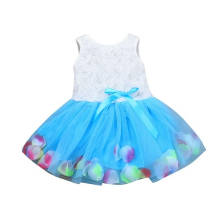 

Girls Dresses Summer Toddler Bowknot Tutu Petals Tulle Baby Flower Gown Outfits Formal Dress