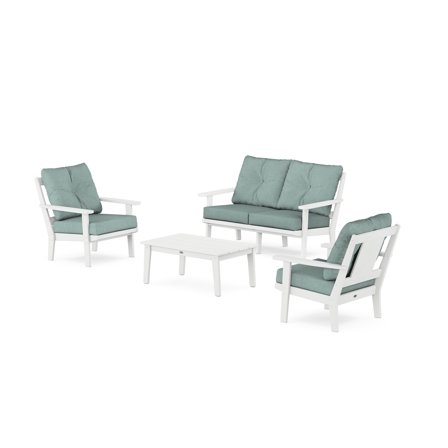 POLYWOOD® Prairie 4-Piece Deep Seating Set with Loveseat in White / Glacier Spa