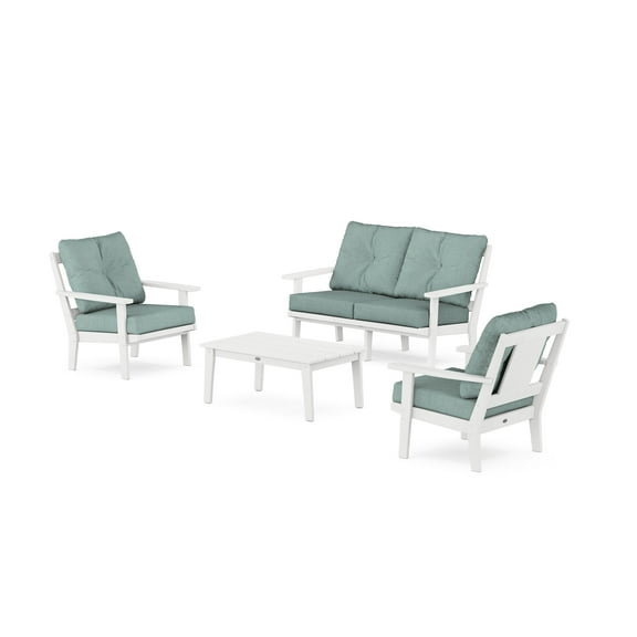 POLYWOOD® Prairie 4-Piece Deep Seating Set with Loveseat in White / Glacier Spa