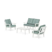 POLYWOOD® Prairie 4-Piece Deep Seating Set with Loveseat in White / Glacier Spa