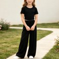 thumbnail image 4 of NEBWOAK Trendy Preppy Girls Outfit Set, Cropped Short Sleeve Tee High Waisted Wide Leg Pants,Black Size 11-12, 4 of 9