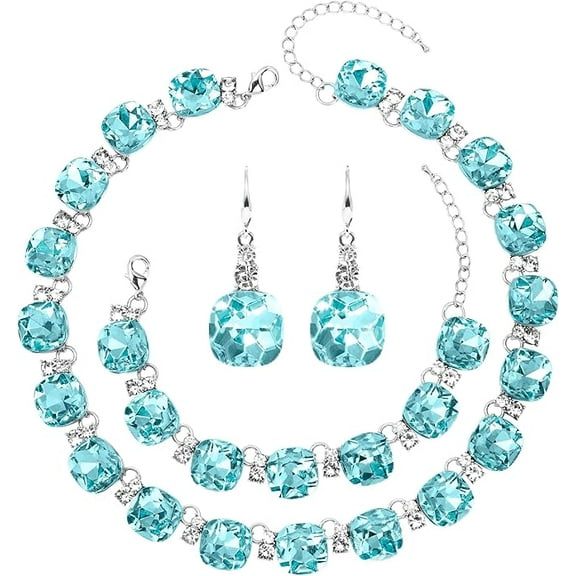 Jewelry Set for Women, Necklace Dangle Earrings Bracelet Set Blue Austrian Crystal Wedding Bridal Jewelry Set Wedding Evening Dress